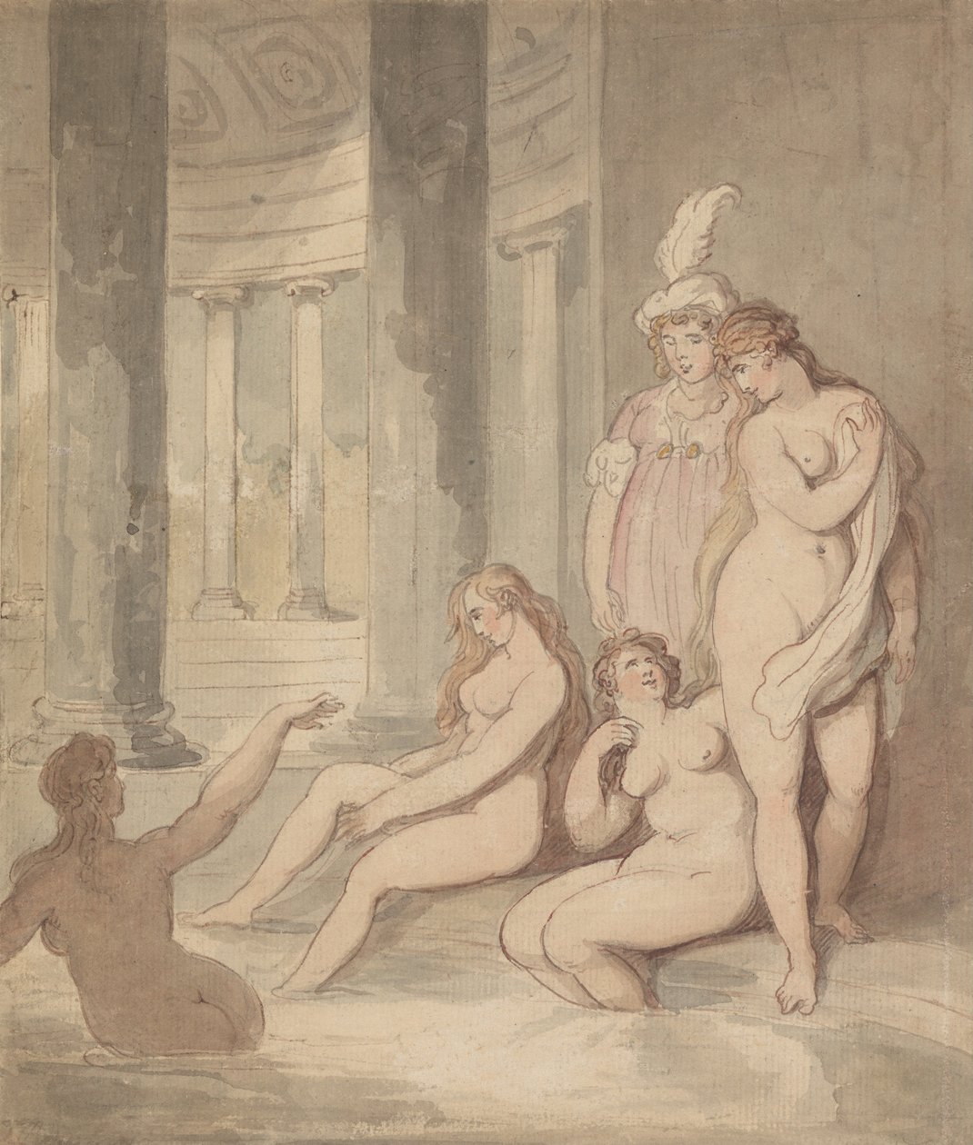 Ninfas em um banho romano de Thomas Rowlandson