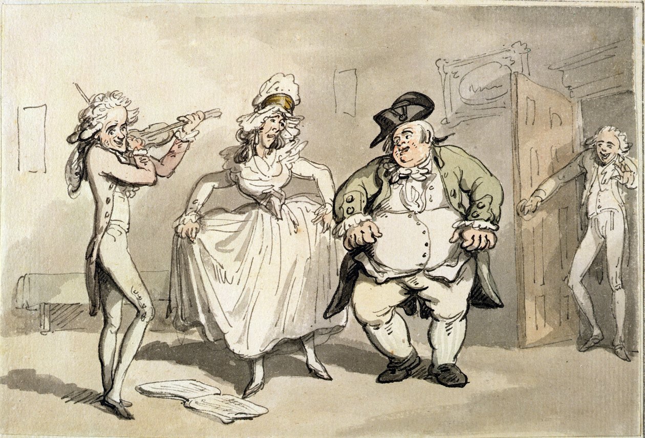 Prática privada anterior à bola, de &39;Cenas em Bath&39; (caneta e caneta sobre papel) de Thomas Rowlandson
