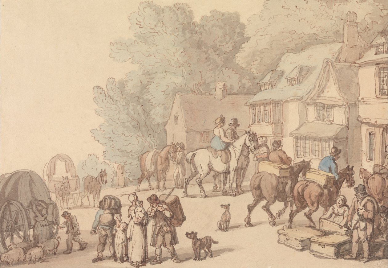 Cena fora de uma pousada de Thomas Rowlandson