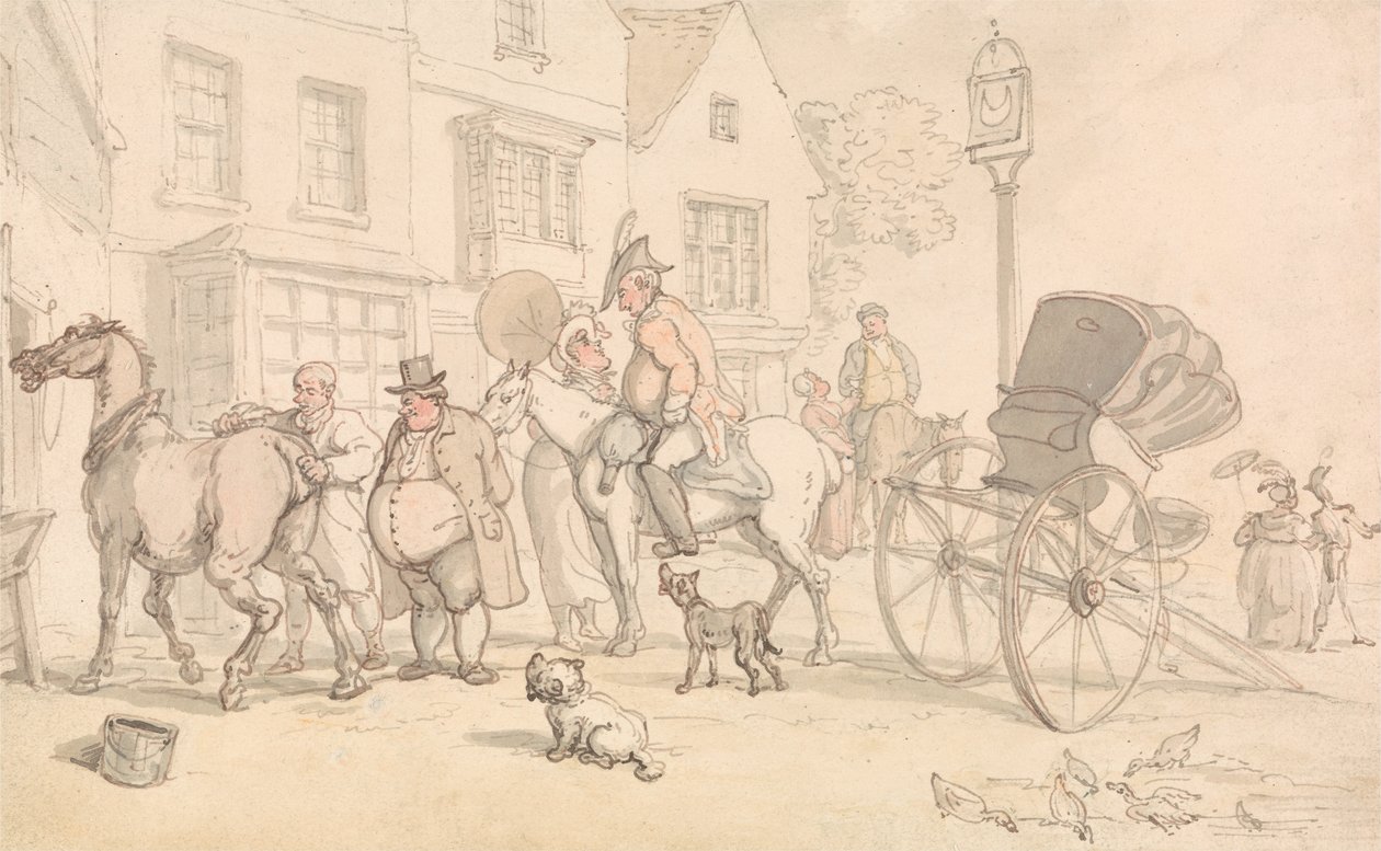 Cena fora do Half-Moon Inn de Thomas Rowlandson