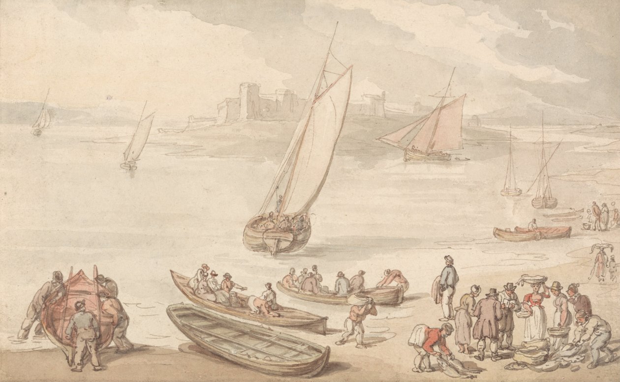 Vendendo peixe em uma praia de Thomas Rowlandson