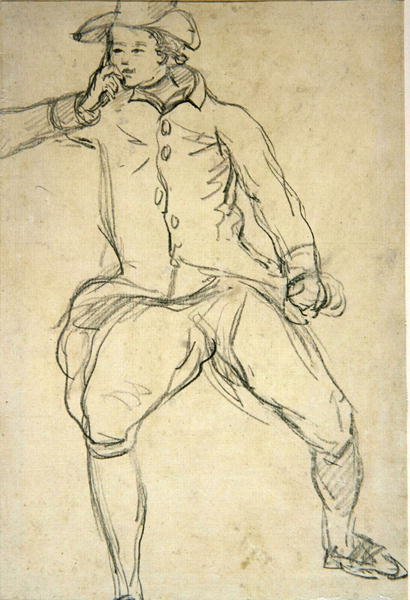 Esboço de um homem (caneta e tinta, lápis e wc no papel colocado no monte) (verso de 238963) de Thomas Rowlandson