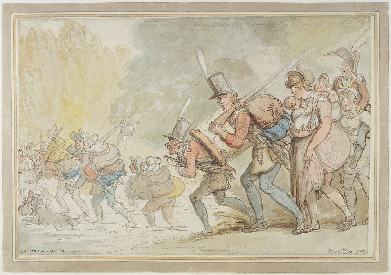 Soldados em março de 1805 (caneta e tinta no papel) de Thomas Rowlandson