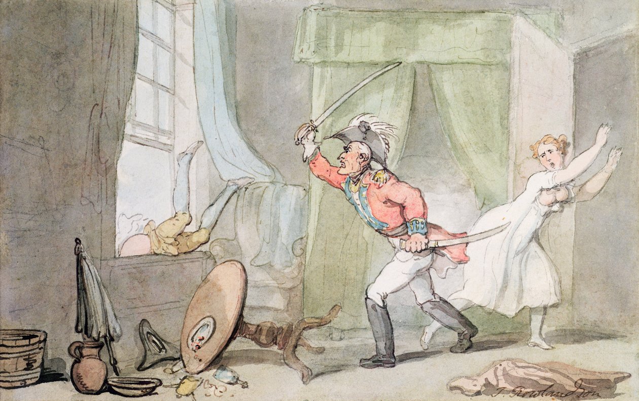 O marido zangado (caneta e tinta com lavagens) de Thomas Rowlandson