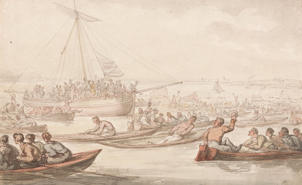 A corrida anual de Sculling para Doggetts Coat and Badge de Thomas Rowlandson