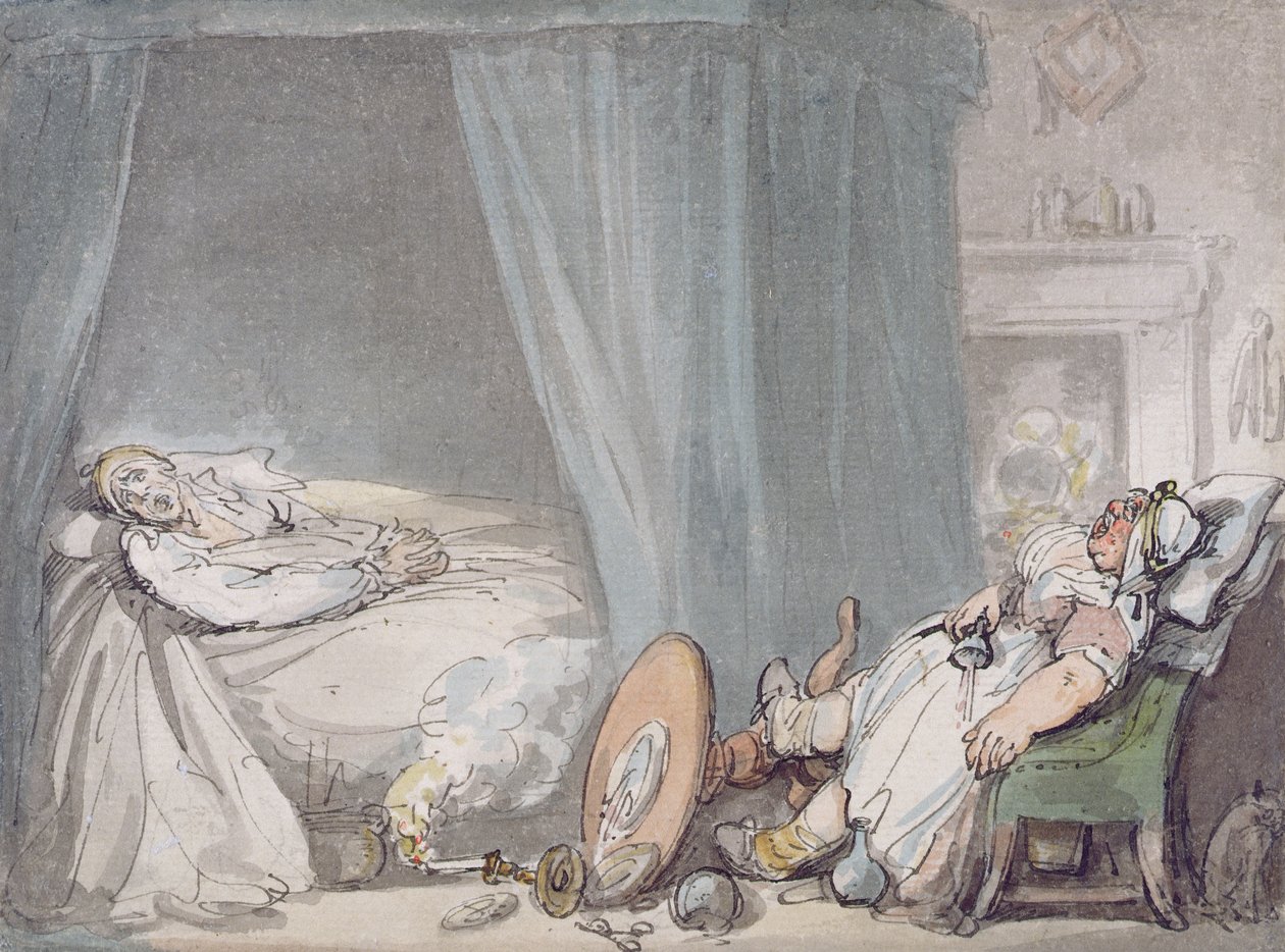 A enfermeira bêbada (caneta e tinta e wc no papel) de Thomas Rowlandson