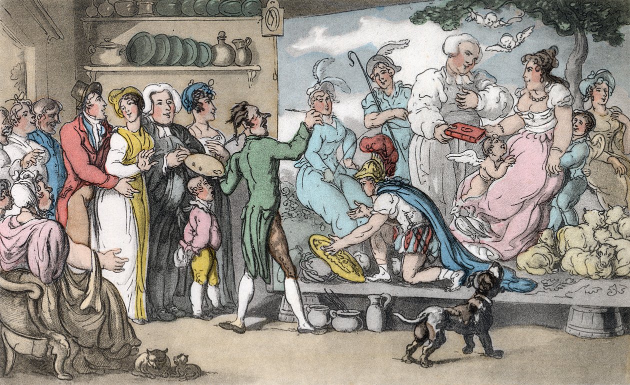The Family Picture, ilustração de &39;O Vigário de Wakefield&39; de Oliver Goldsmith, pub. Ackermann, 1817 (aquatinta colorida à mão) de Thomas Rowlandson
