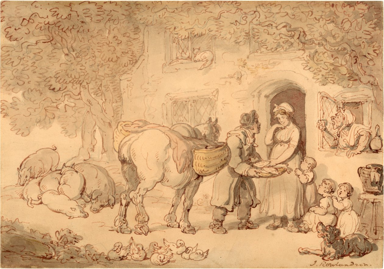 O Fishseller (tinta, lápis e wc no papel) de Thomas Rowlandson