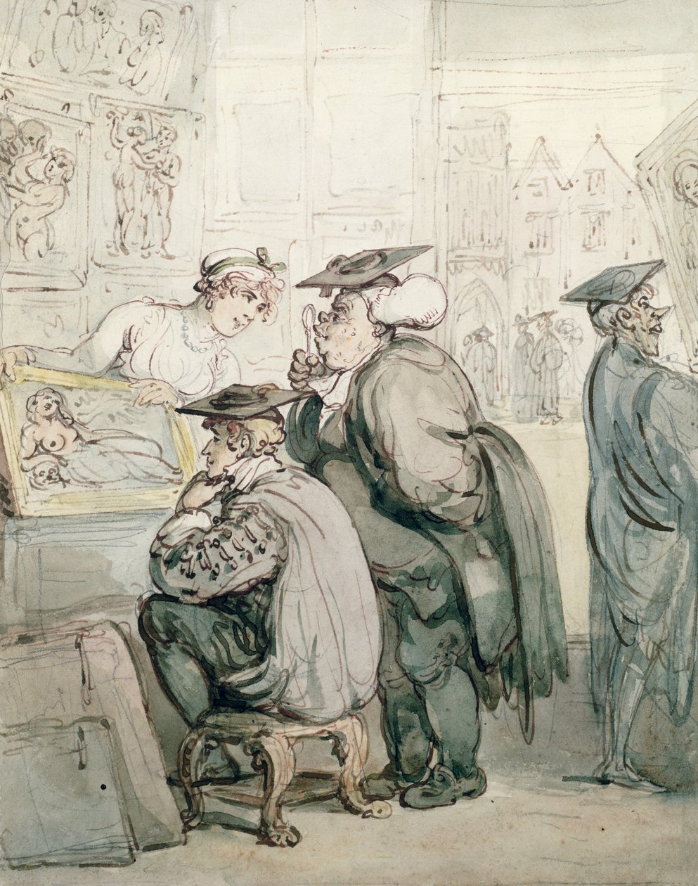 O Lounge da Old Print Shop, Oxford (tinta e papel no papel) de Thomas Rowlandson