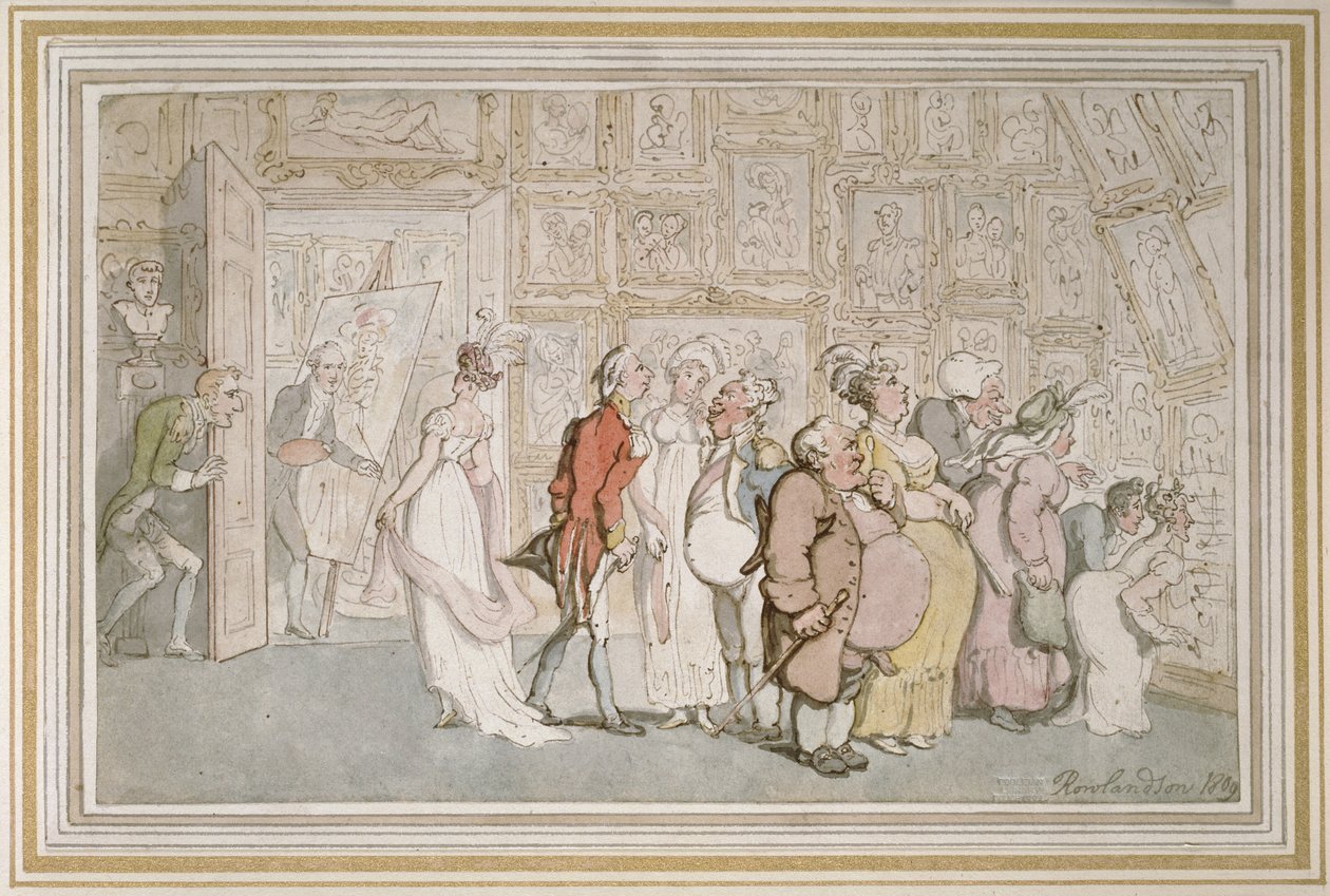 Ante-room do Portrait Painter, 1809 (caneta e tinta marrom e aquarela sobre indicações em grafite) de Thomas Rowlandson