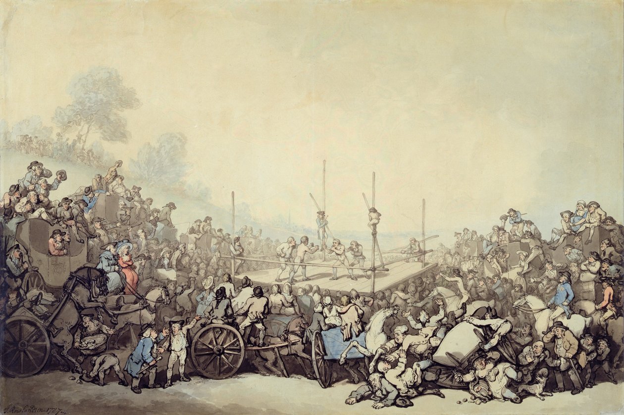 The Prize Fight, 1787 (caneta, tinta e wc sobre grafite sobre papel) de Thomas Rowlandson