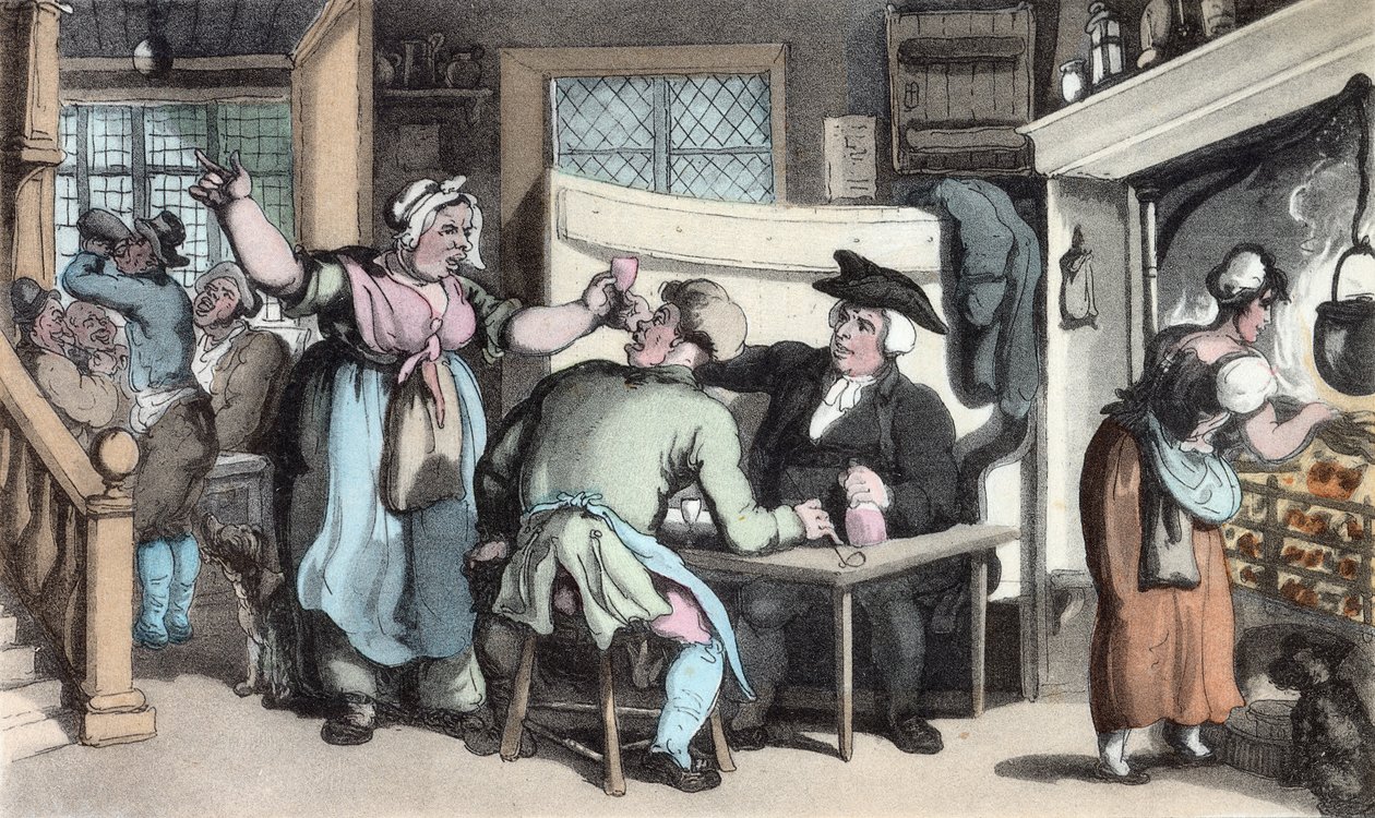 The Scold, com notícias de Olivia, ilustração de &39;The Vicar of Wakefield&39; de Oliver Goldsmith, pub. Ackermann, 1817 (aquatinta colorida à mão) de Thomas Rowlandson