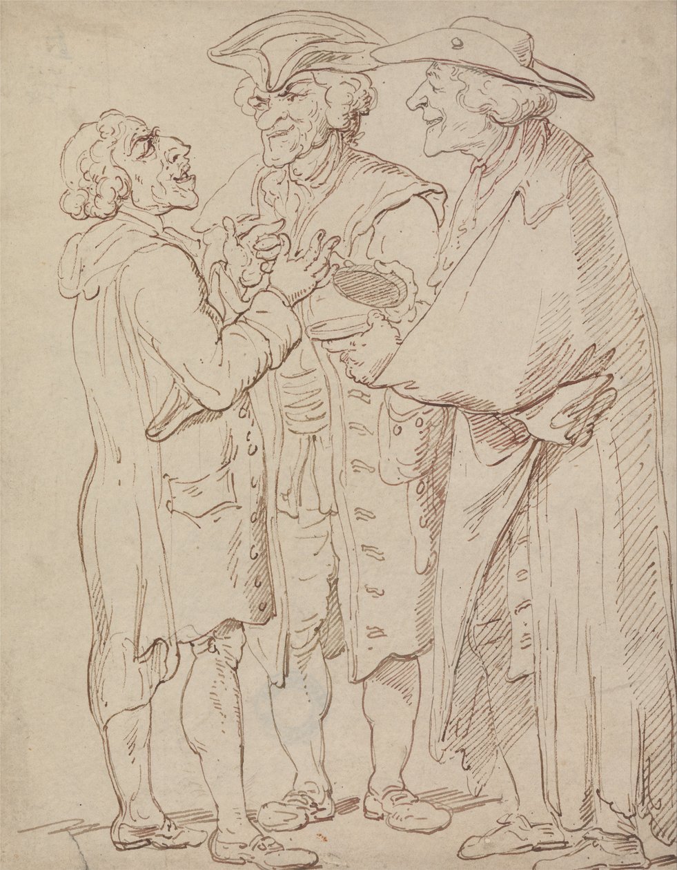 Três figuras de comprimento total de homens falando de Thomas Rowlandson