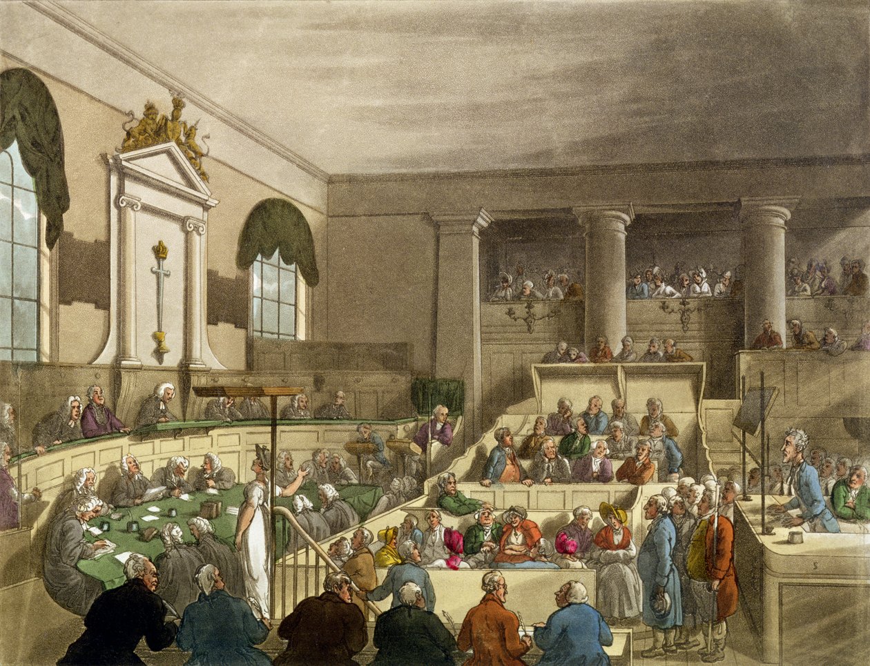 Julgamento em andamento no Old Bailey de Thomas Rowlandson