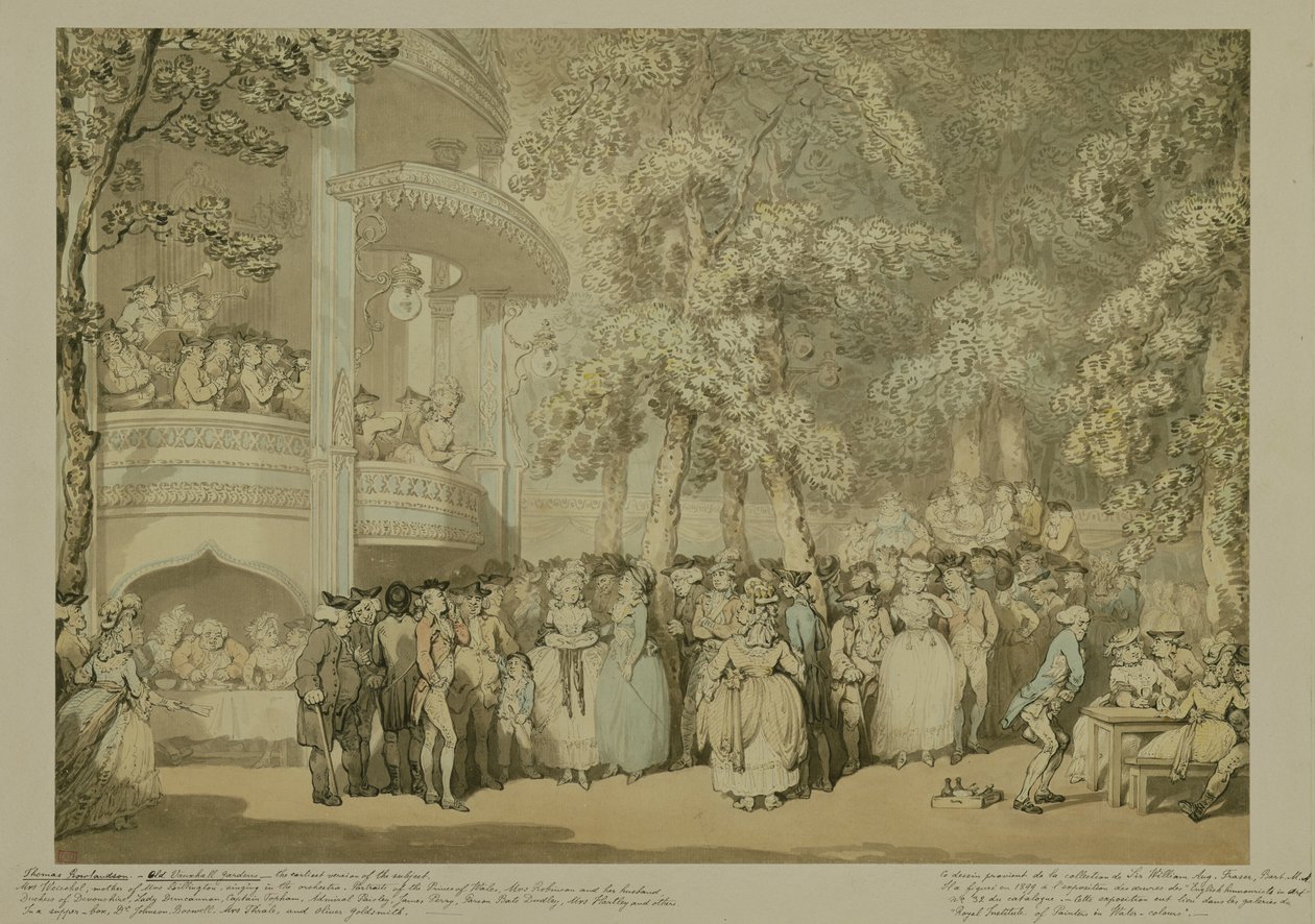Vauxhall Gardens, c.1784 (lavar e wc com caneta e tinta marrom sobre lápis sobre papel) de Thomas Rowlandson