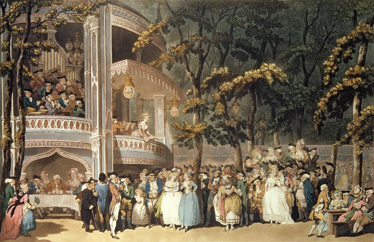 Jardins Vauxhall de "Microcosmo de Londres", de Ackermann, 1809 (caneta e tinta na aquarela) de Thomas Rowlandson