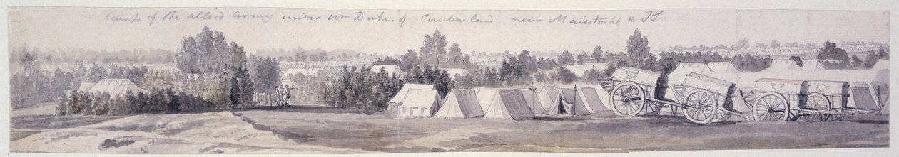 Acampamento em Maestricht, 1747 (caneta, tinta cinza lavagem, und wc no papel) de Thomas Sandby
