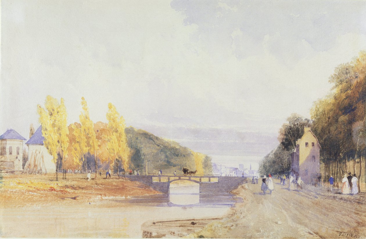 Bruxelas da estrada de Paris, 1831 (wc sobre lápis com bodycolour no papel) de Thomas Shotter Boys