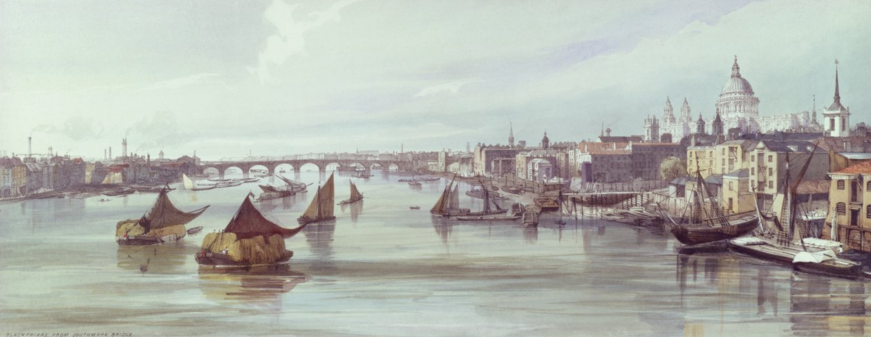 Catedral de São Paulo e Blackfriars, 1842 (impressão) de Thomas Shotter Boys