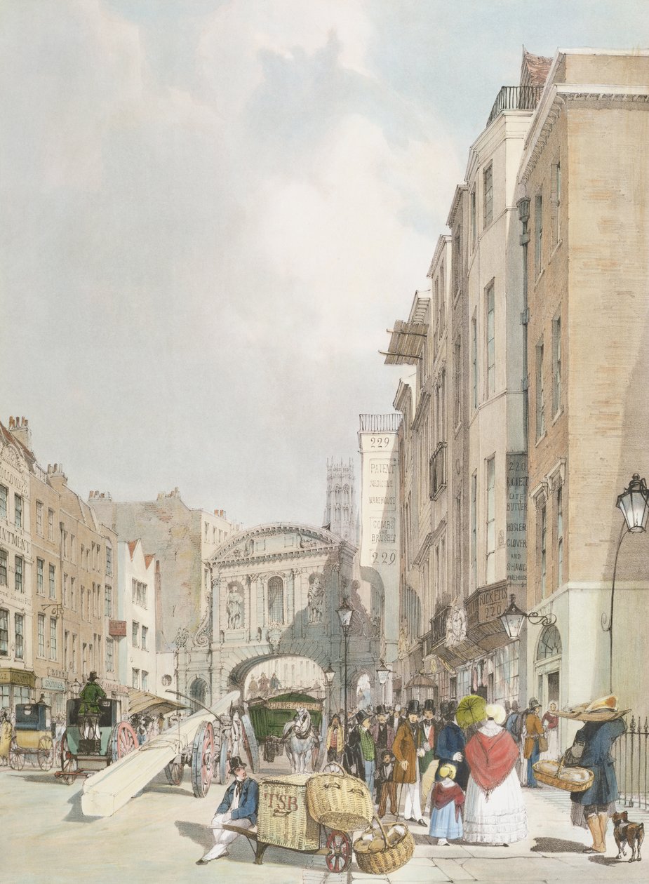 Temple Bar, do Strand, de "London As It Is", gravado e pub. pelo artista, 1842 de Thomas Shotter Boys