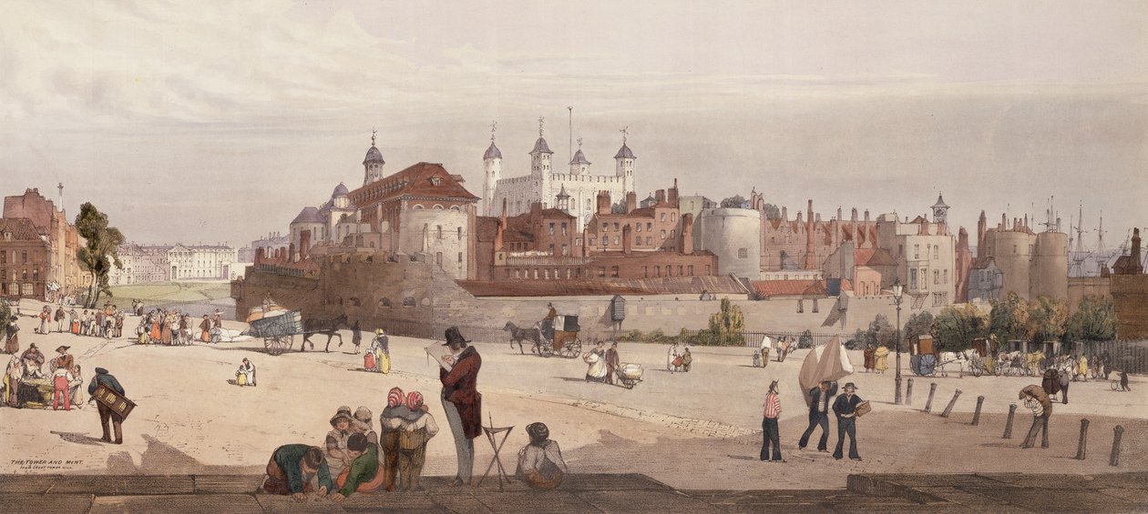 Vista da Torre de Londres e da Casa da Moeda Real de Great Tower Hill, 1842 de Thomas Shotter Boys