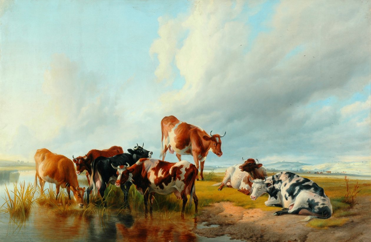 Um grupo de gado, 1877 de Thomas Sidney Cooper
