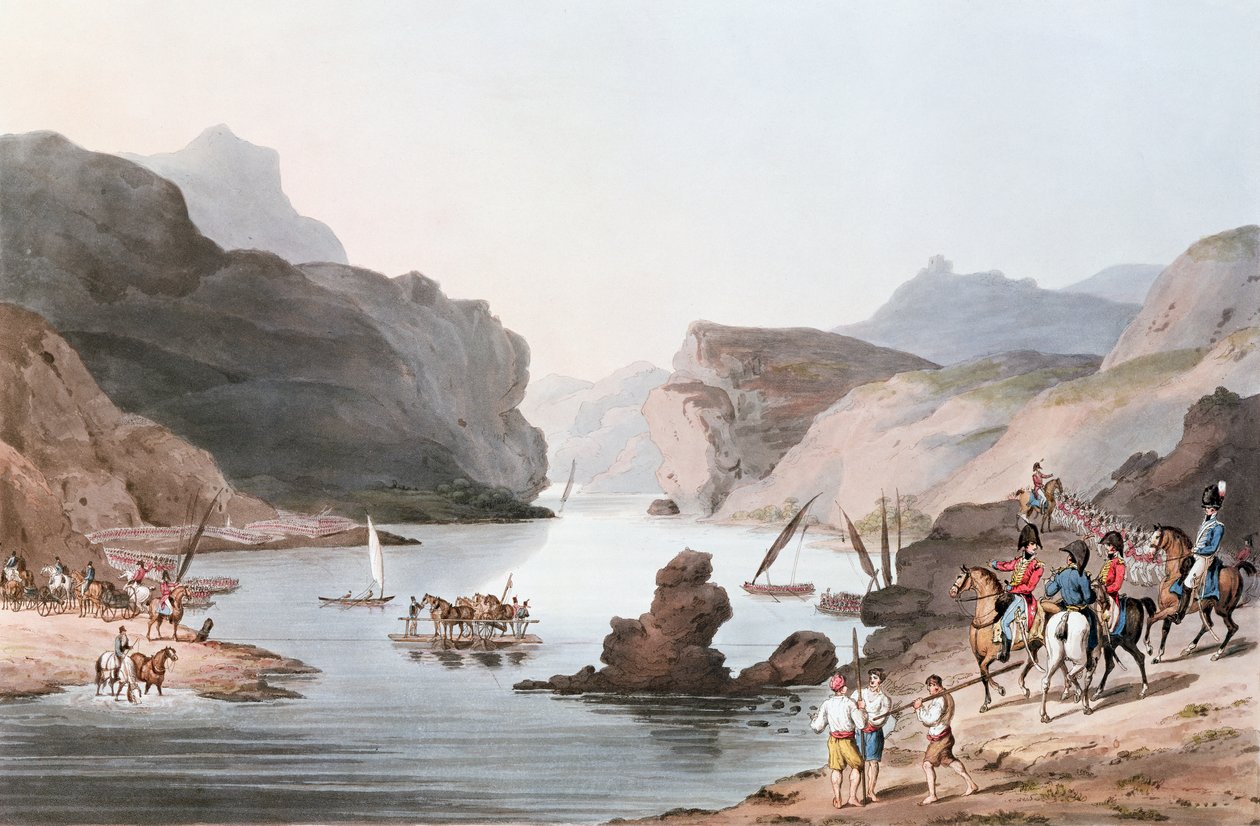 Passagem do Tejo na Villa Velha para o Alemtejo, 20 de maio de 1811, gravado por C. Turner de Thomas Staunton St. Clair