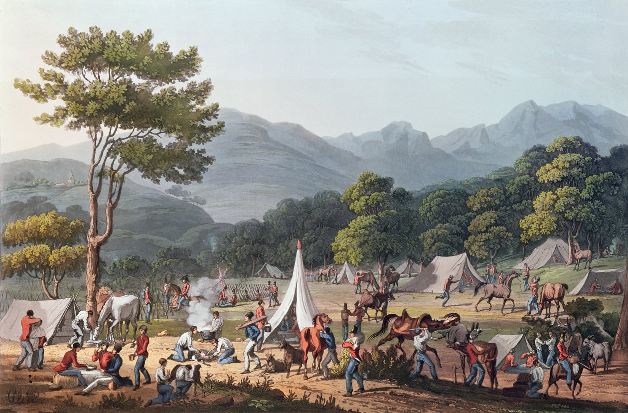 Tropas Bivouacked perto de Villa Velha, gravado por C. Turner, 19 de maio de 1811 (litografia a cores) de Thomas Staunton St. Clair