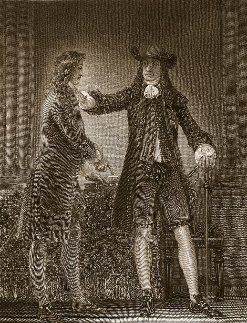 Charles II e Sir William Temple, gravados por J. Parker, ilustração de "The History of England", de David Hume. por R. Bowyer, Londres, 1812 de Thomas Stothard