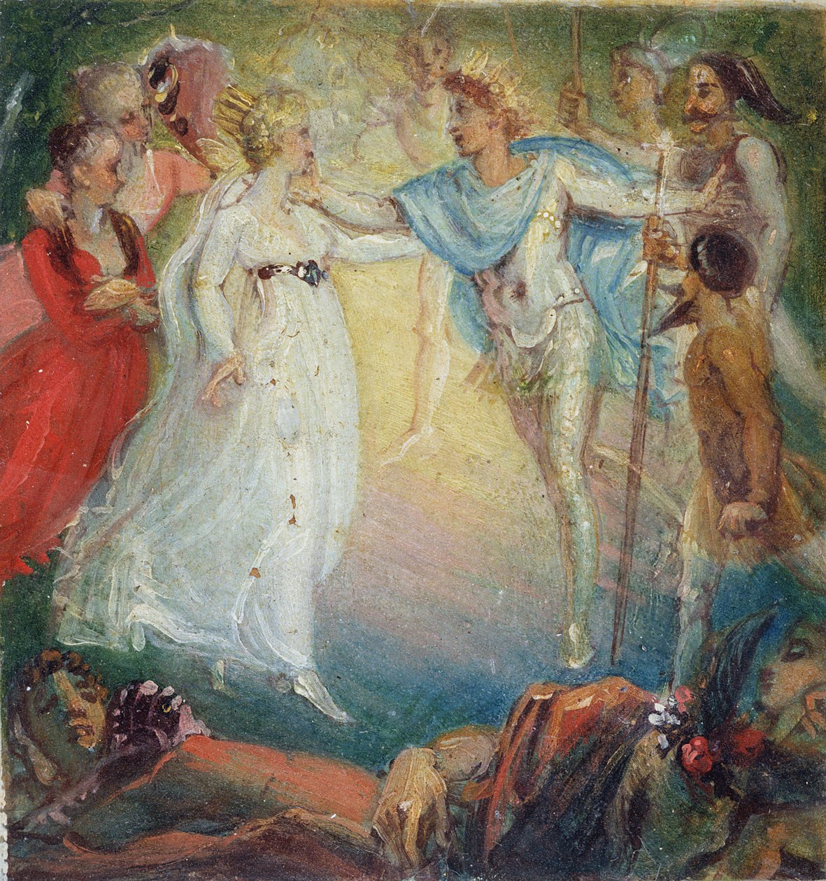 Oberon e Titânia de &39;Sonho de uma noite de verão&39; por William Shakespeare (1564-1616) 1806 (óleo sobre papel montado a bordo) de Thomas Stothard