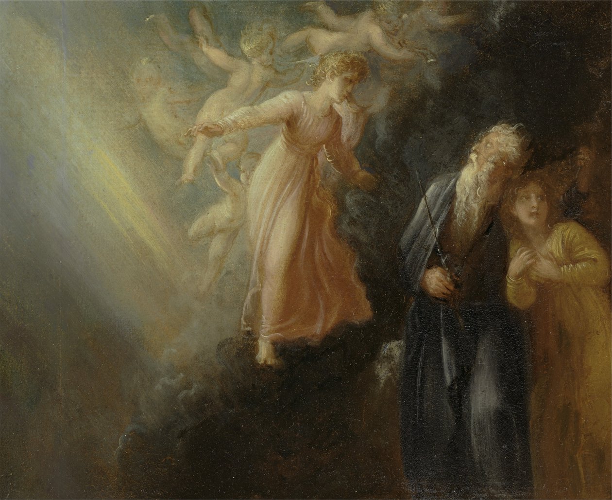 Prospero, Miranda e Ariel, de The Tempest, Act I, cena ii de Thomas Stothard