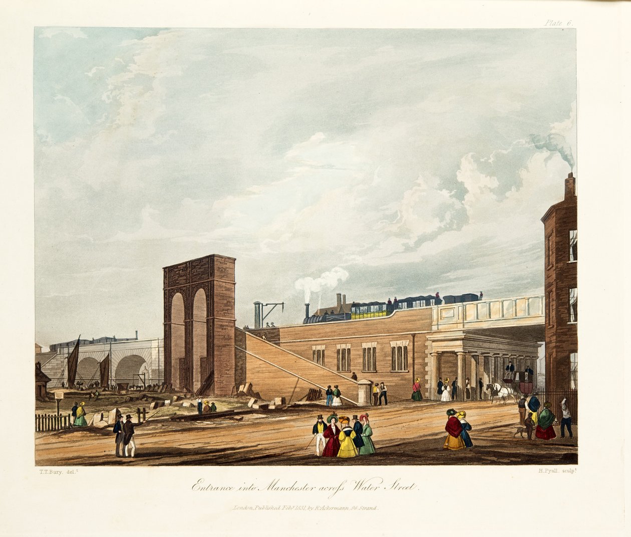 Entrada em Manchester pela rua Water, 1831 (gravura colorida à mão) de Thomas Talbot Bury
