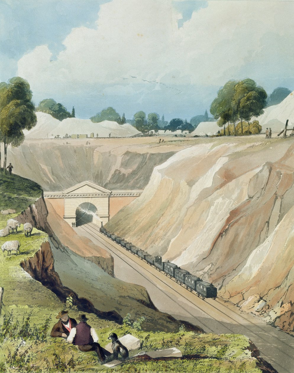 Entrada para o túnel em Watford, placa 6 de &39;London and Birmingham Railroad&39;, gravada por W. Fielding, publicada Ackermann und Co., Londres, 1837 de Thomas Talbot Bury