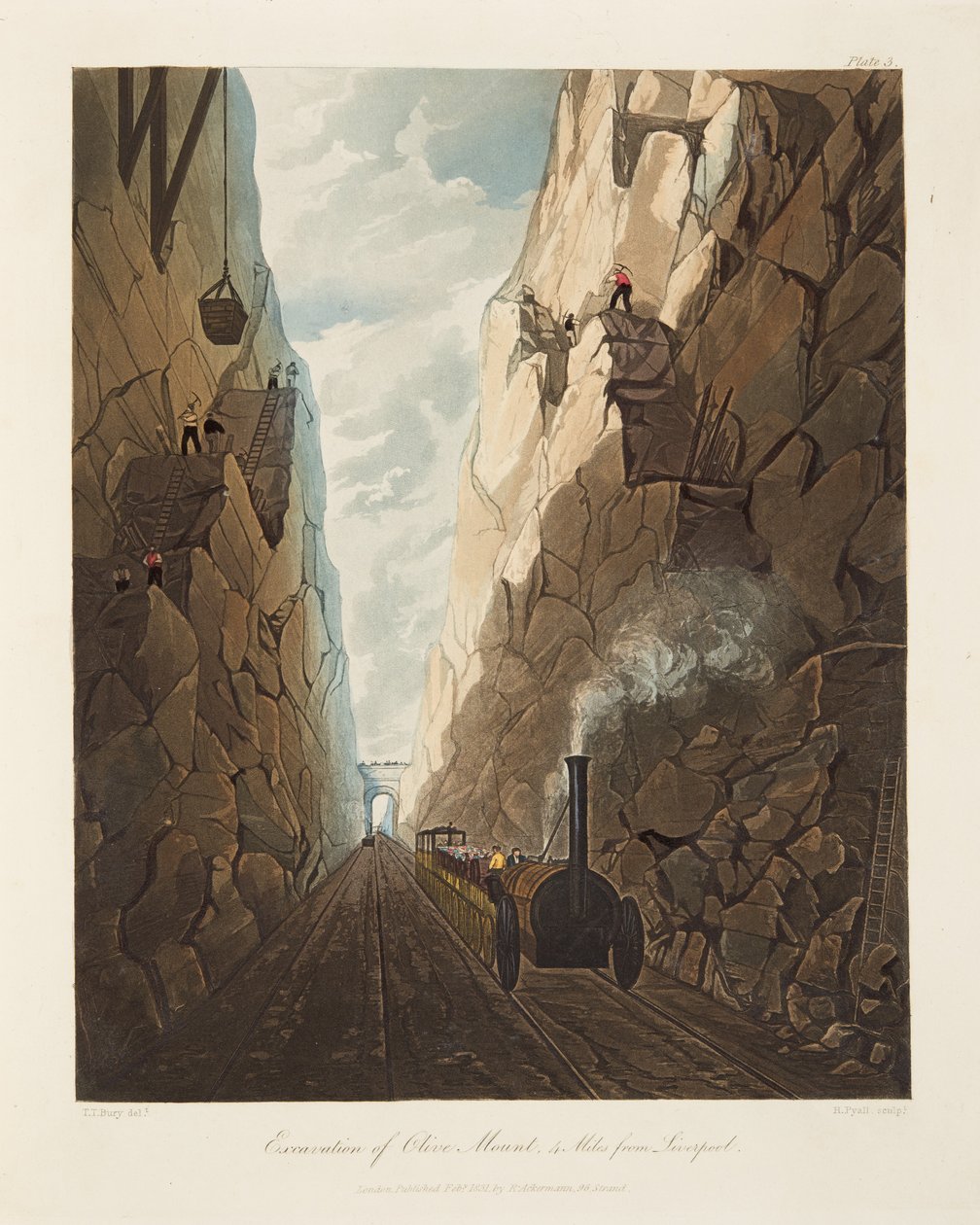 Escavação de Olive Mount, a 4 km de Liverpool, 1831 (gravura colorida à mão) de Thomas Talbot Bury