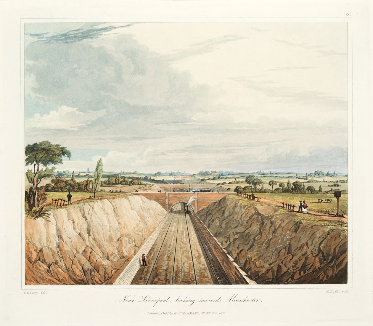 Perto de Liverpool, olhando para Manchester, publicado em 1831 (gravura colorida à mão) de Thomas Talbot Bury