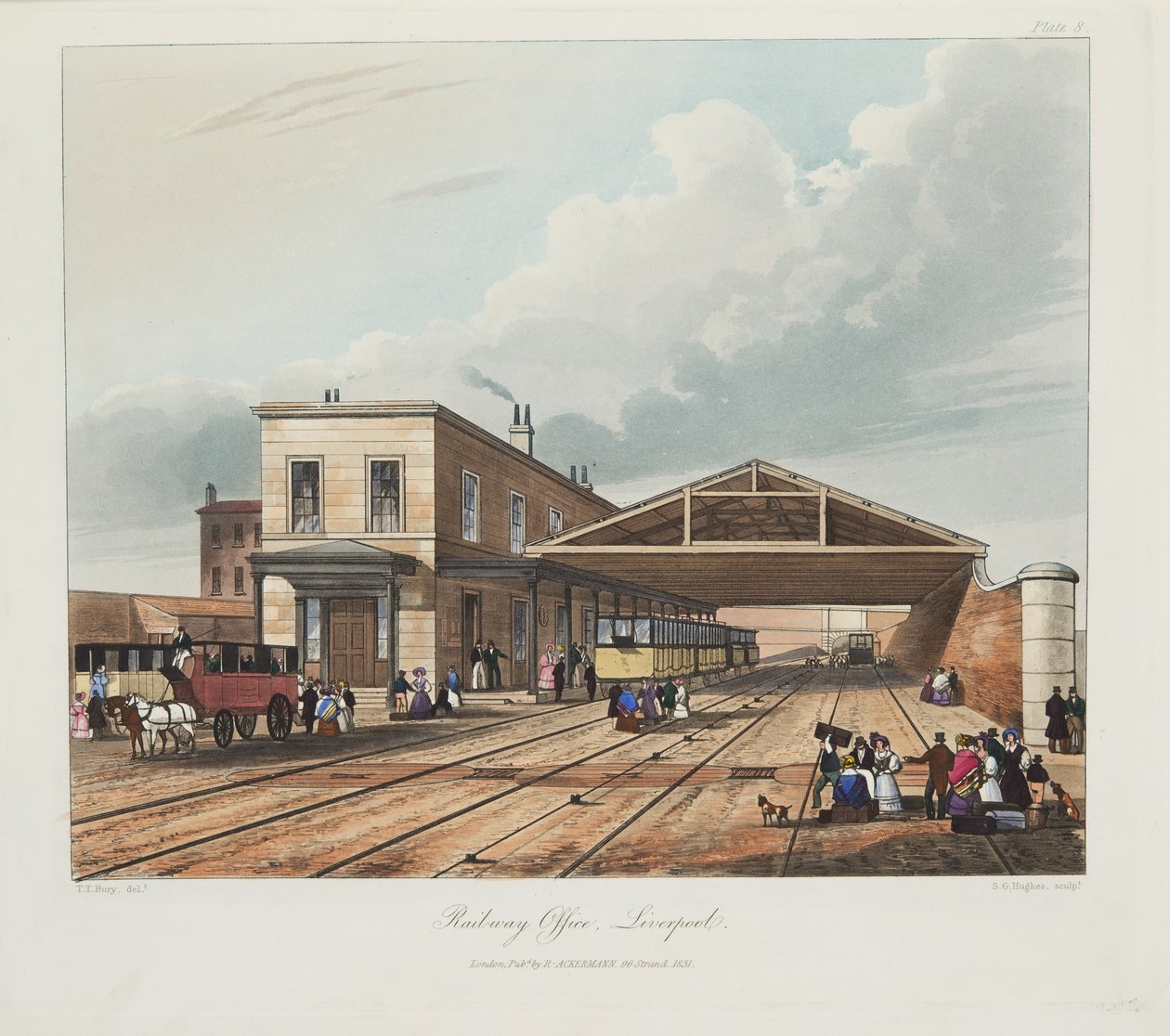 Railway Office, Liverpool, 1831 (gravura colorida à mão) de Thomas Talbot Bury