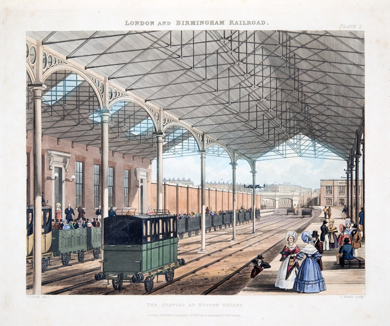 A Estação na Praça Euston, 1837 (gravura colorida à mão) de Thomas Talbot Bury