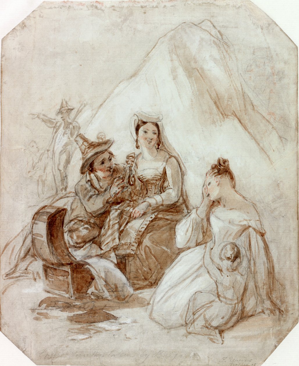 Inglês Viajantes Tomados por Brigands (pencil und wc on paper) de Thomas Uwins