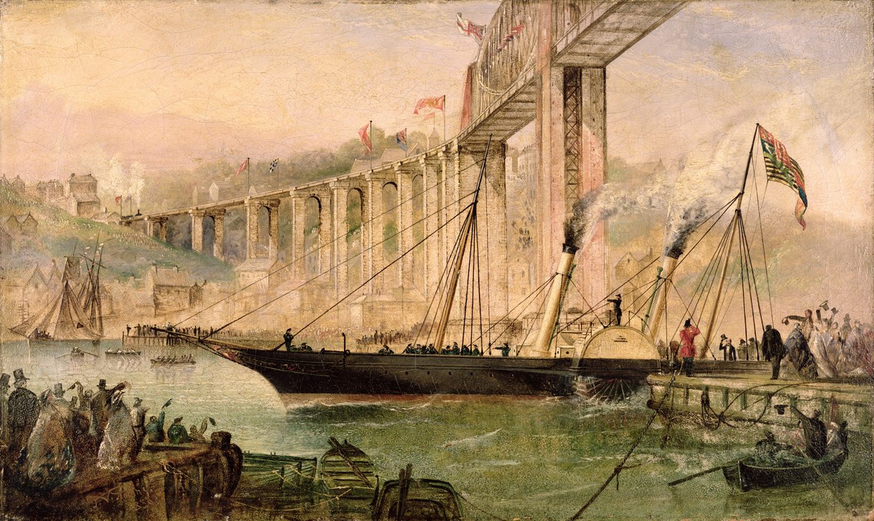A abertura da ponte de Saltash pelo príncipe Albert, 2 de maio de 1859, c.1859 de Thomas Valentine Robins