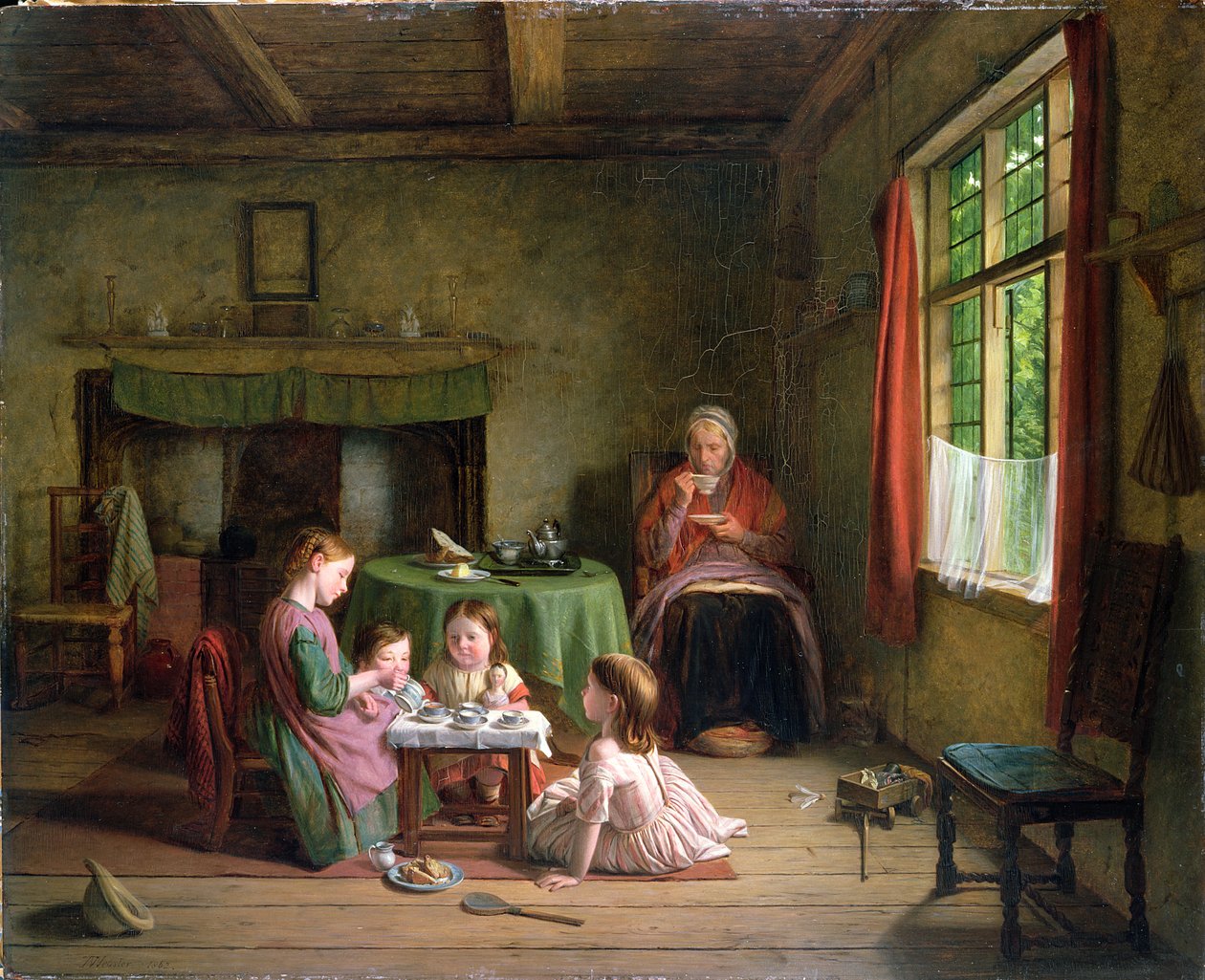 Um Tea Party, 1862 (painel) de Thomas Webster