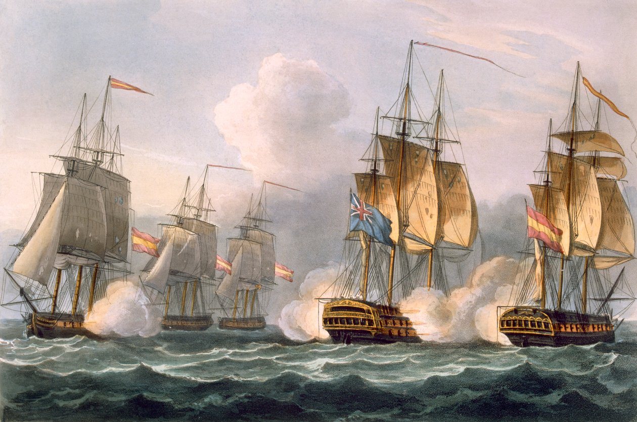 Captura da Dorothea, 15 de julho de 1798, gravada por Thomas Sutherland para as "Realizações Navais" de J. Jenkins, 1816 (gravura a cores) de Thomas Whitcombe