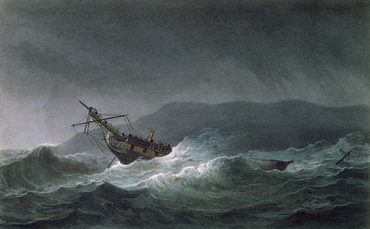 Perda da Blanche, em Abrevack, 4 de março de 1807, gravada por T. Sutherland para "A Cronologia Naval da Grã-Bretanha", de J. Ralfe, publicada em 1820 de Thomas Whitcombe