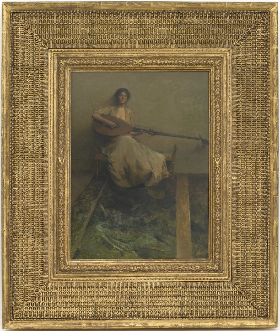 Menina com alaúde, 1904-05 (óleo no painel de madeira) de Thomas Wilmer Dewing