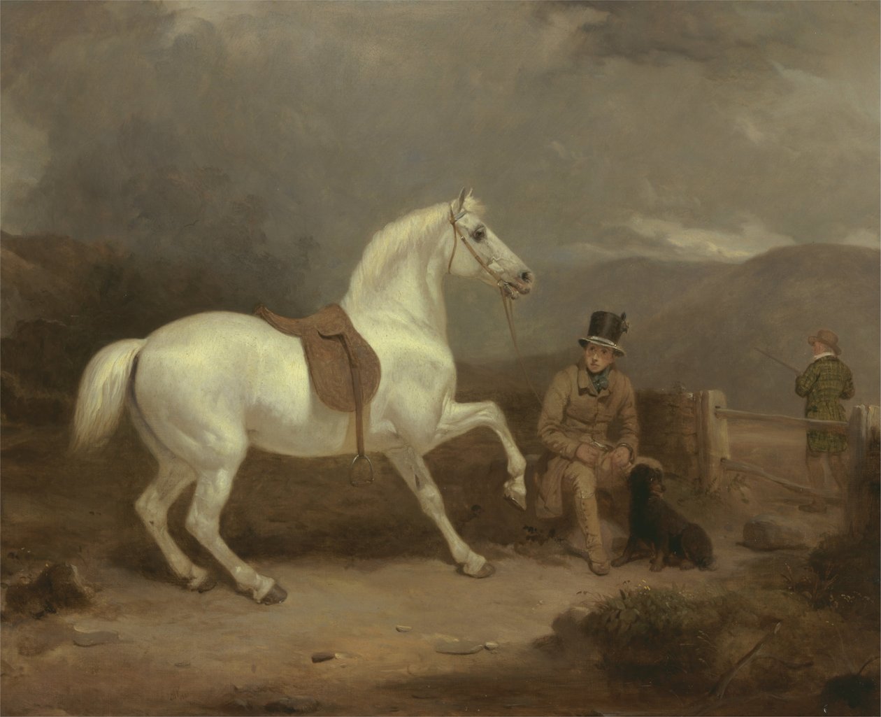 Grey Shooting Pony, provavelmente a propriedade de Johnston King, com um noivo de Thomas Woodward