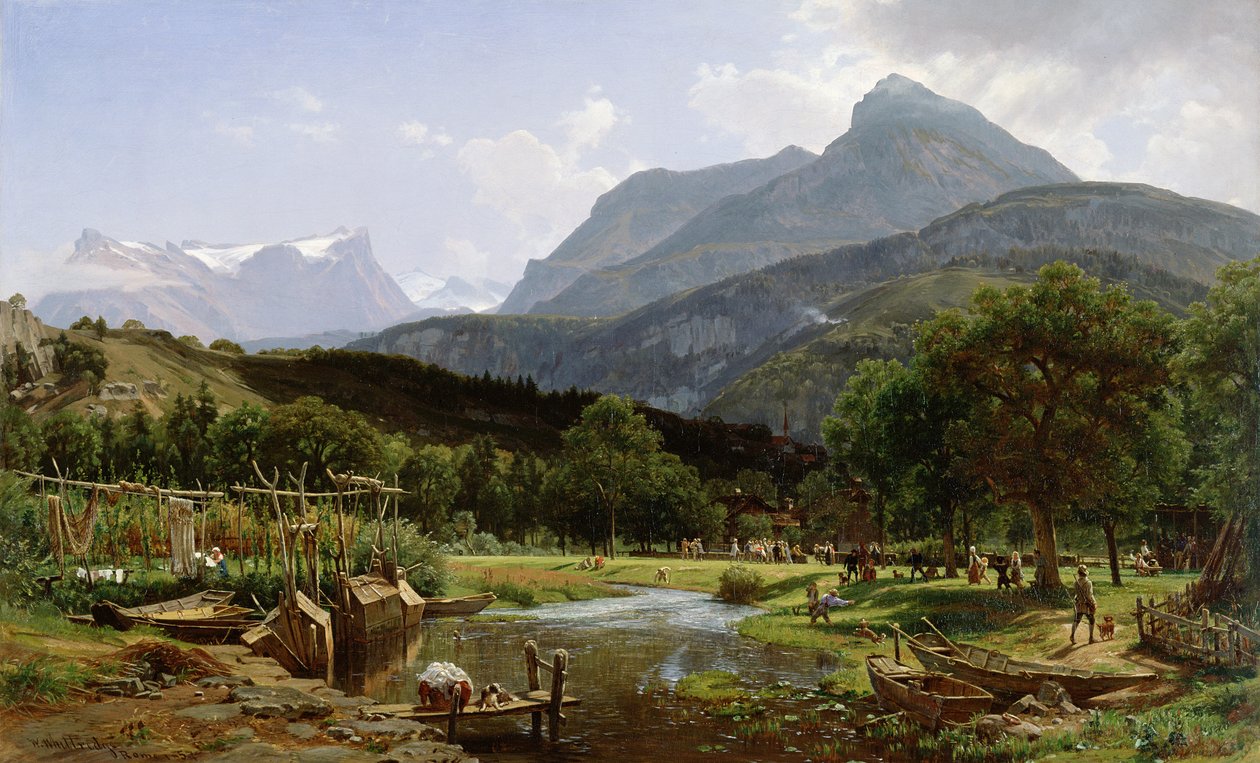 Vista perto de Brunnen no lago Lucerne, Suíça, 1857 de Thomas Worthington Whittredge