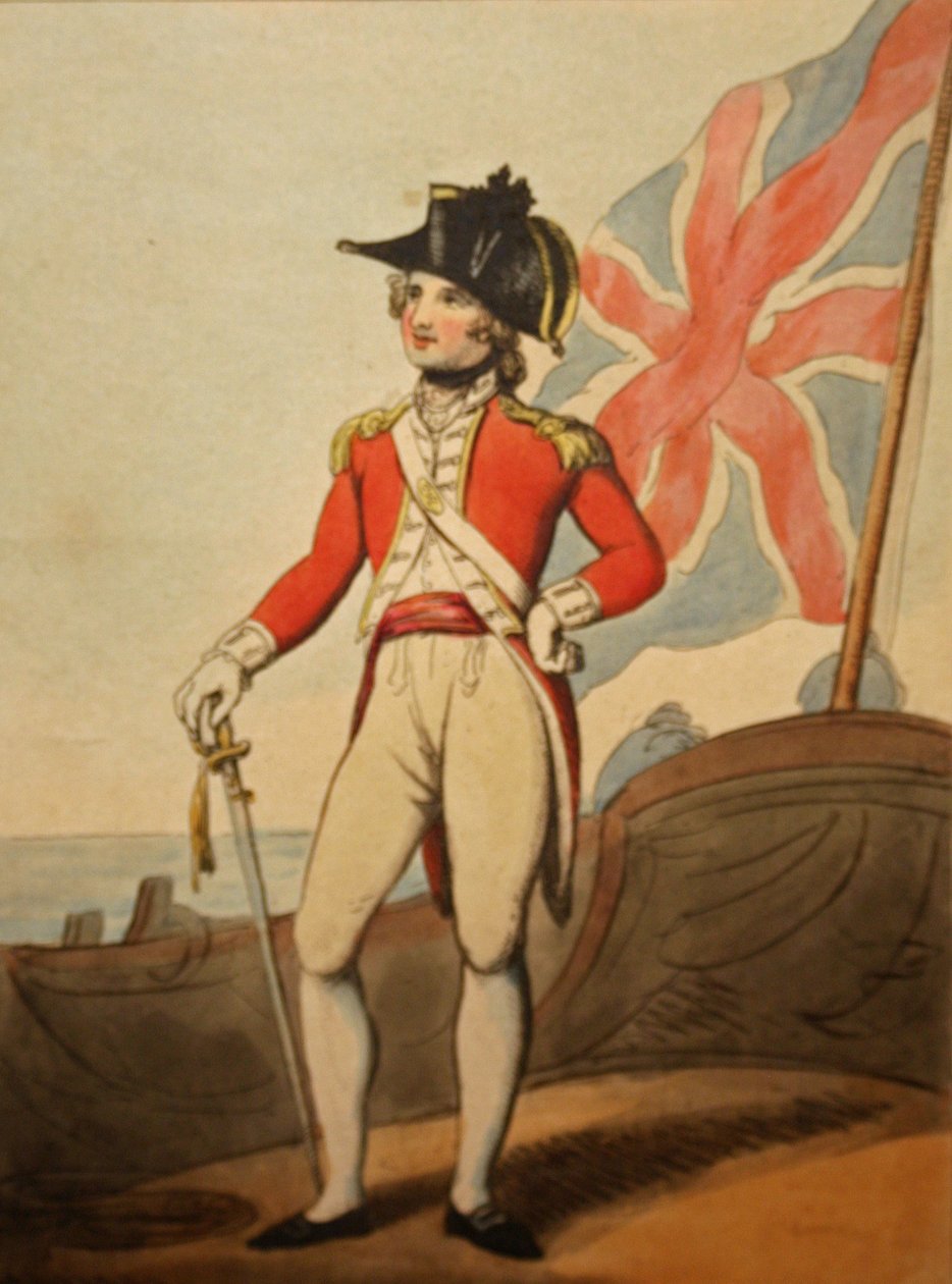 Capitão dos fuzileiros navais, 1799 (gravura à mão colorida) de Thomas after Rowlandson