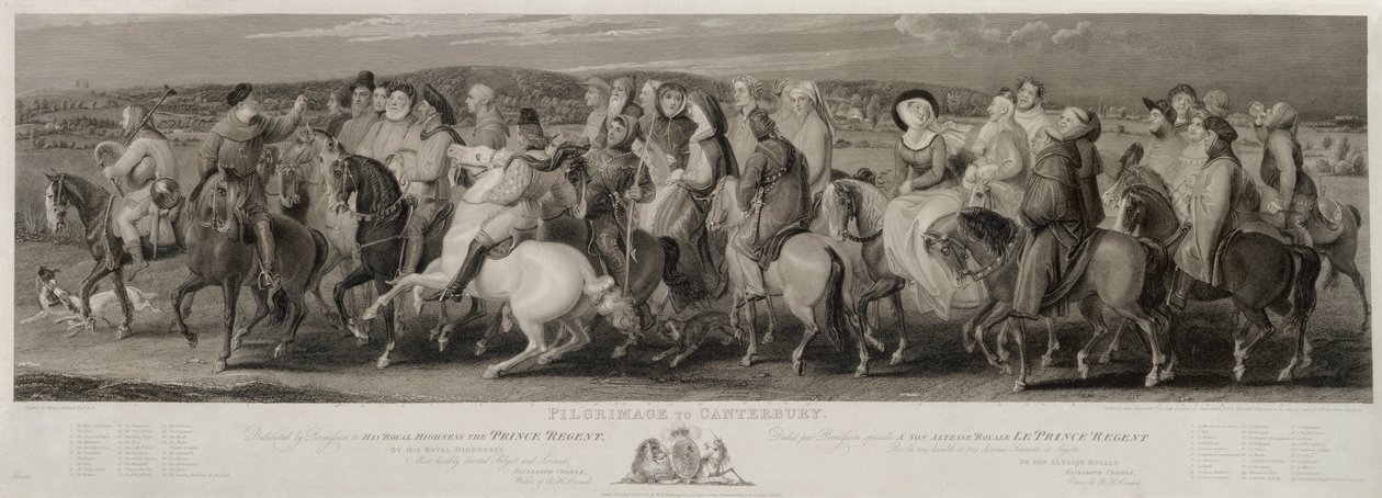 A peregrinação a Canterbury, gravada por James Heath (1757-1834) e Luigi Schiavonetti (1765-1810) (gravura e gravura) de Thomas Stothard