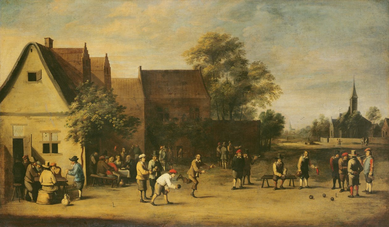 Jogadores de taças em uma vila verde de Thomas van Apshoven