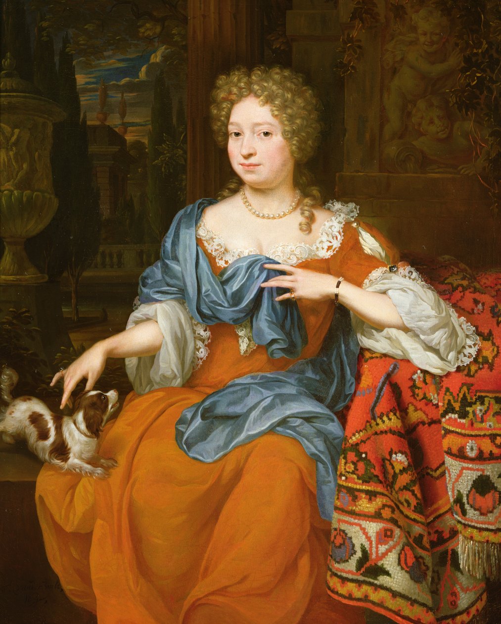 Retrato de uma senhora em um vestido vermelho, 1691 de Thomas van der Wilt