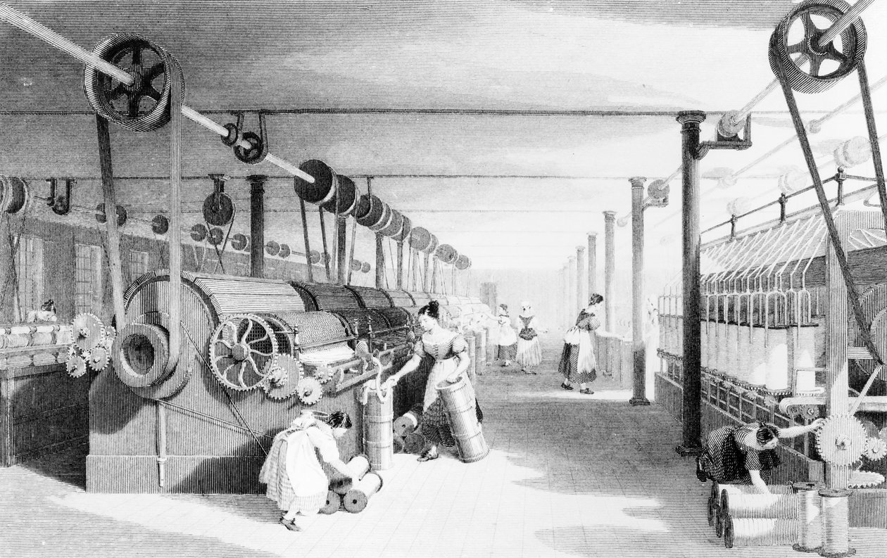 Cardação, Desenho e Roving, gravados por J. Carter de Thomas (after) Allom